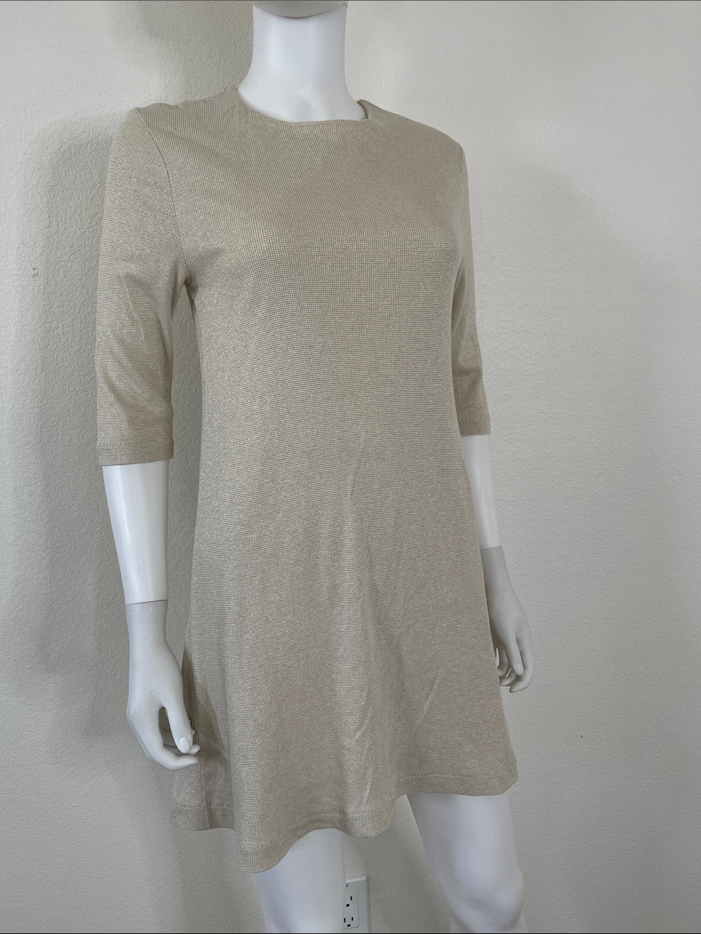 Zara Metallic Cream Short A-Line Dress